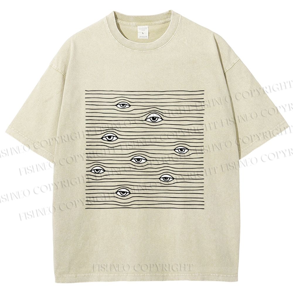 Unisex Eyes in Line Printed Washed Tee