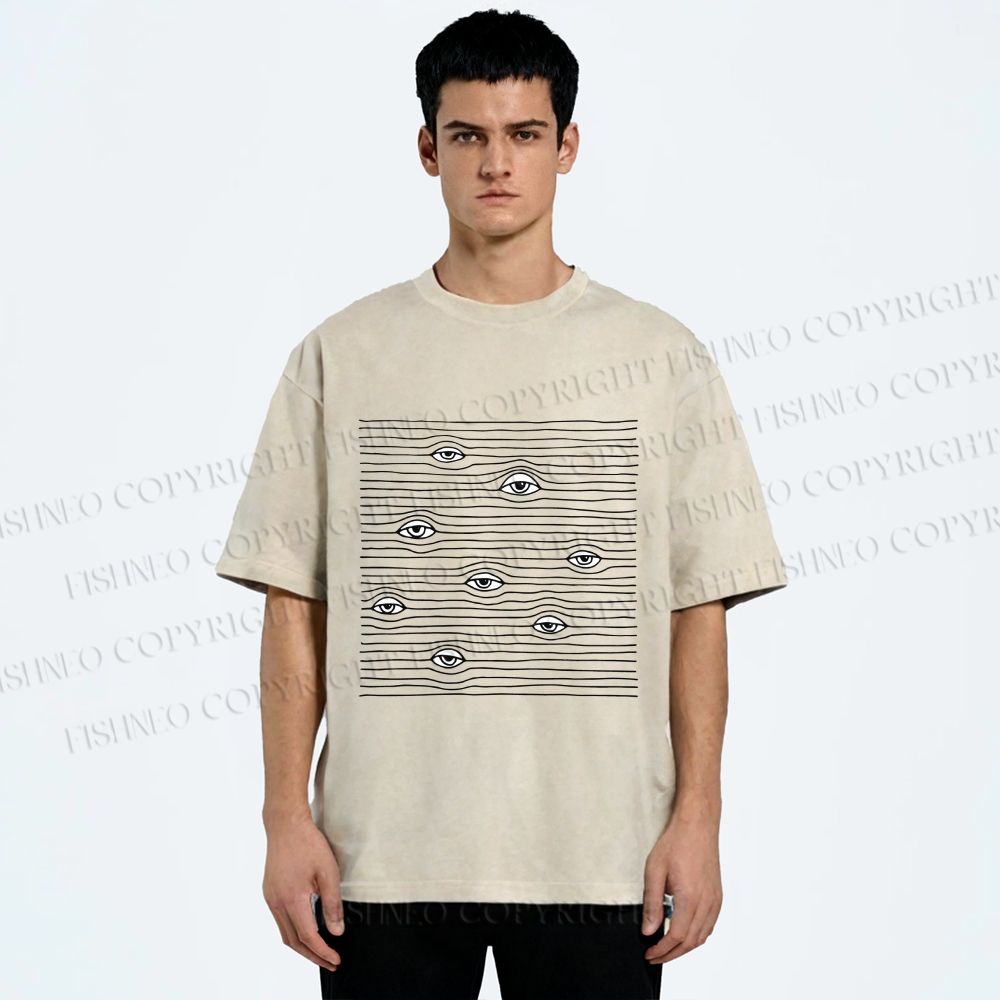 Unisex Eyes in Line Printed Washed Tee