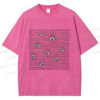 Unisex Eyes in Line Printed Washed Tee