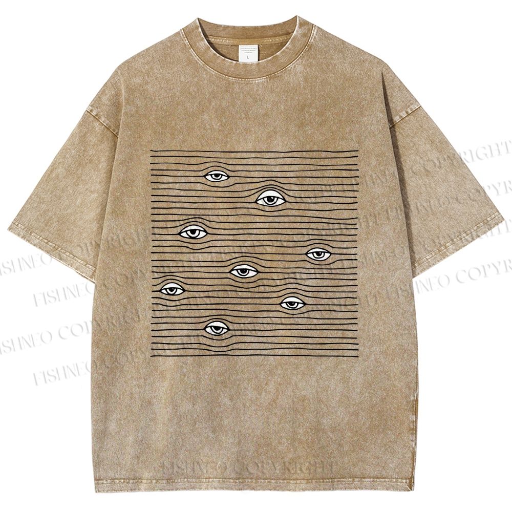 Unisex Eyes in Line Printed Washed Tee