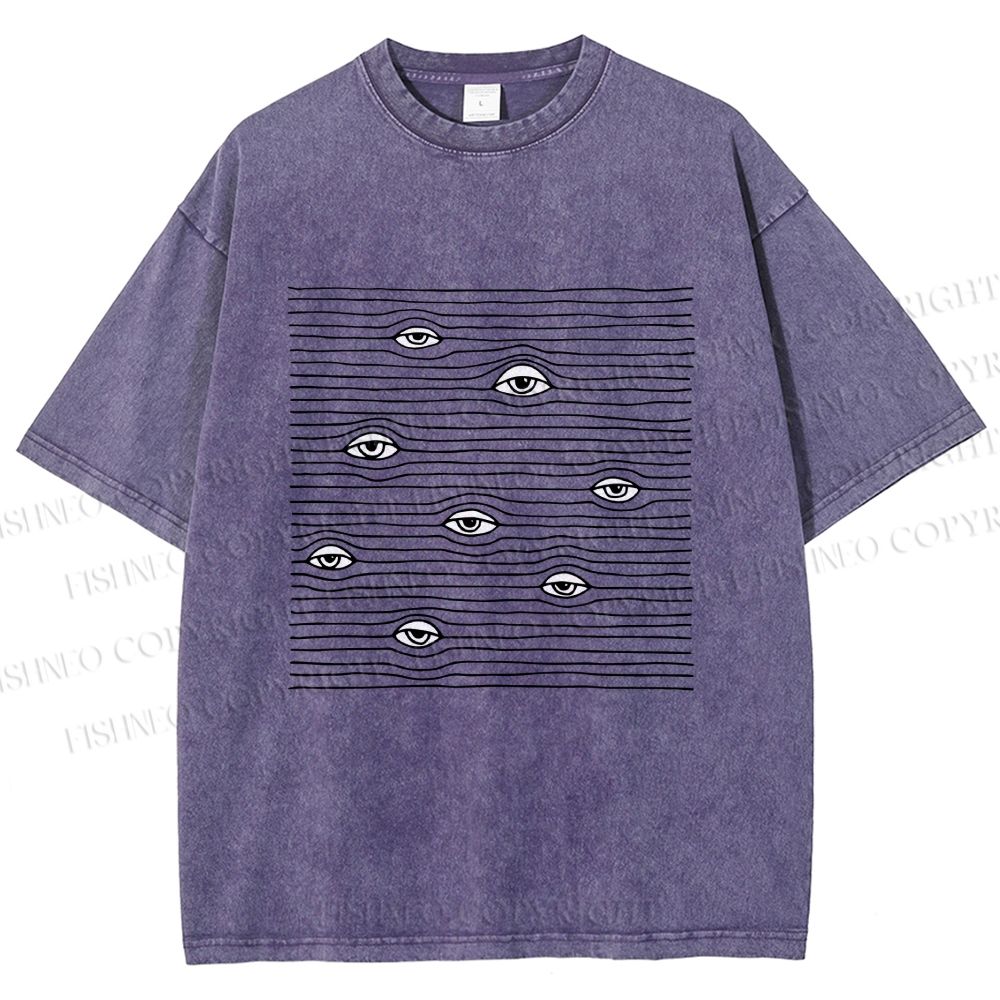 Unisex Eyes in Line Printed Washed Tee