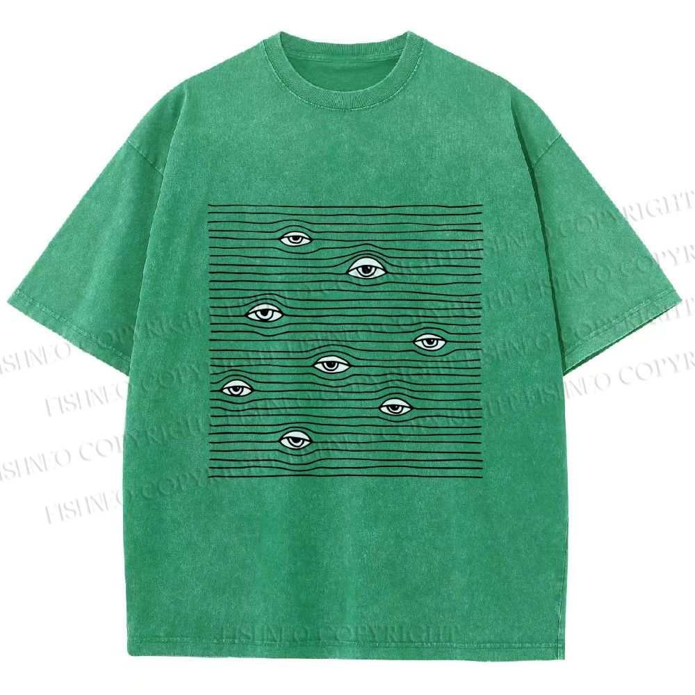 Unisex Eyes in Line Printed Washed Tee