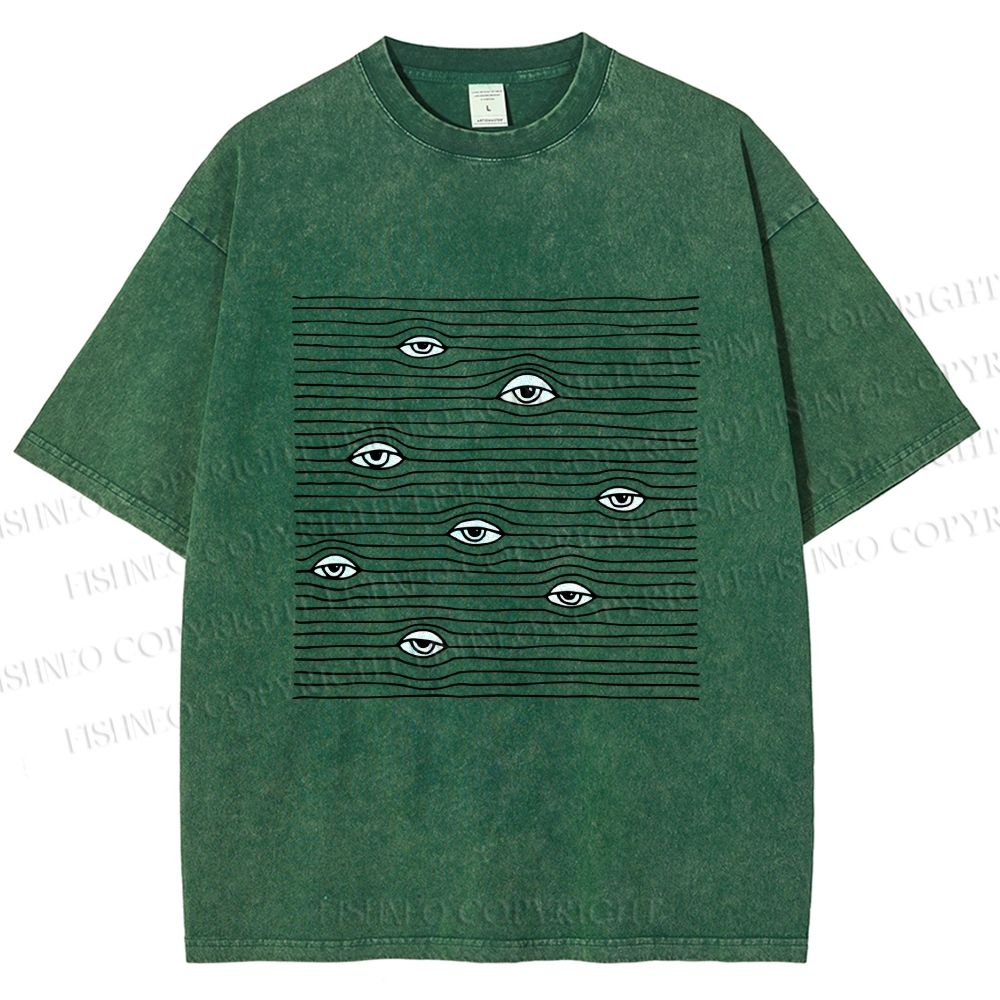Unisex Eyes in Line Printed Washed Tee