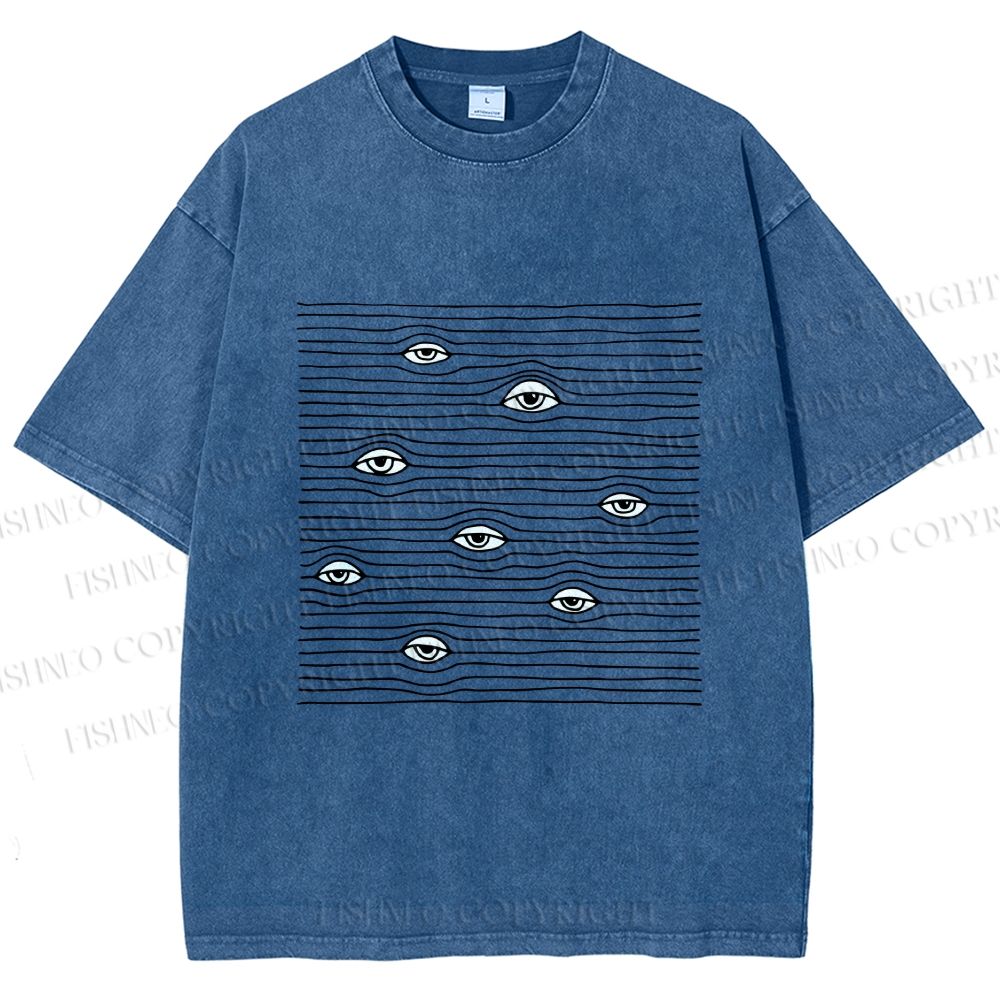 Unisex Eyes in Line Printed Washed Tee