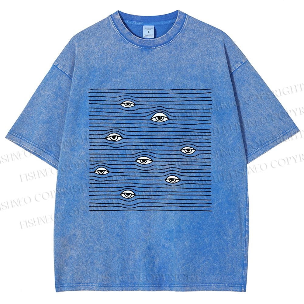 Unisex Eyes in Line Printed Washed Tee