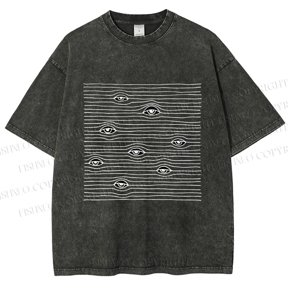 Unisex Eyes in Line Printed Washed Tee