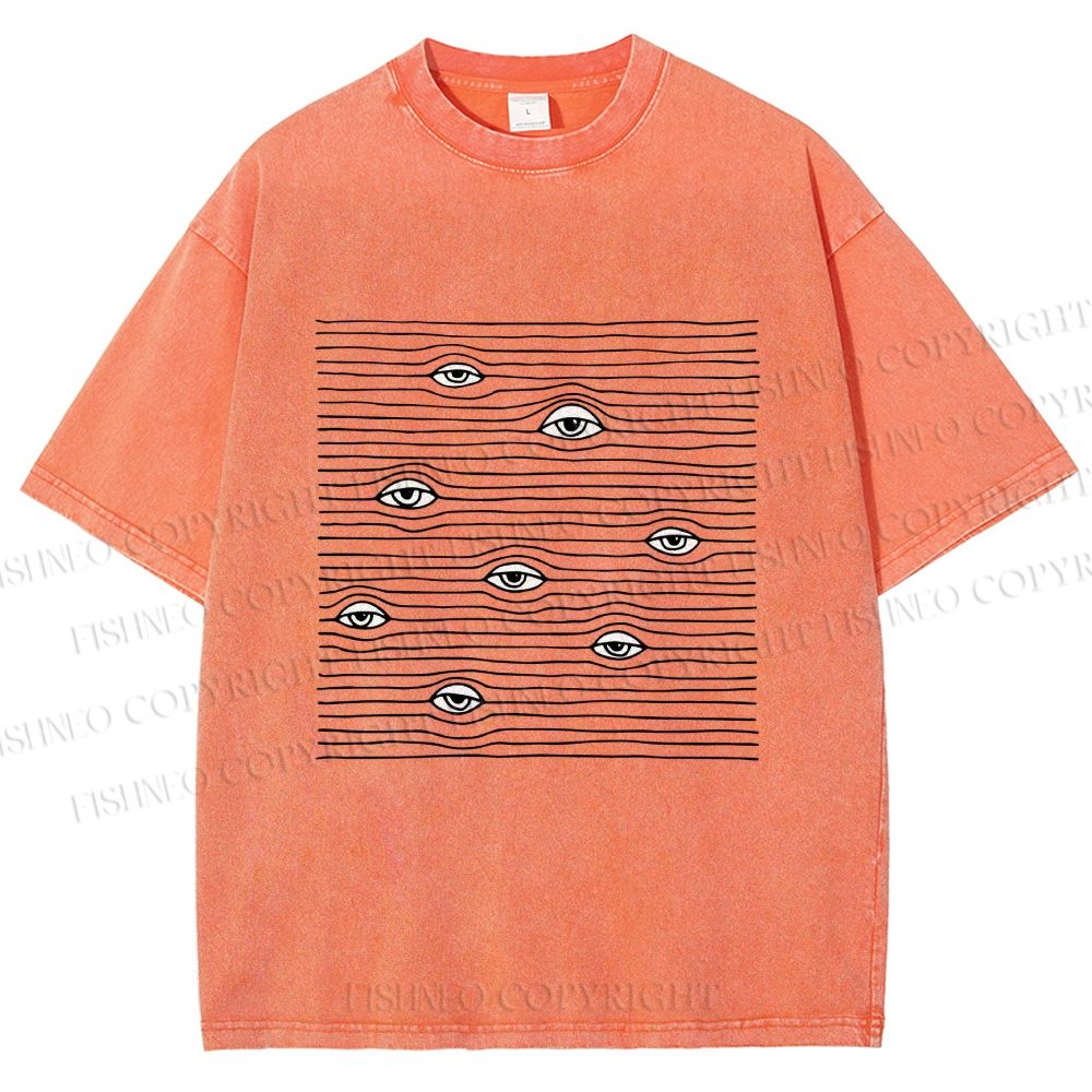 Unisex Eyes in Line Printed Washed Tee