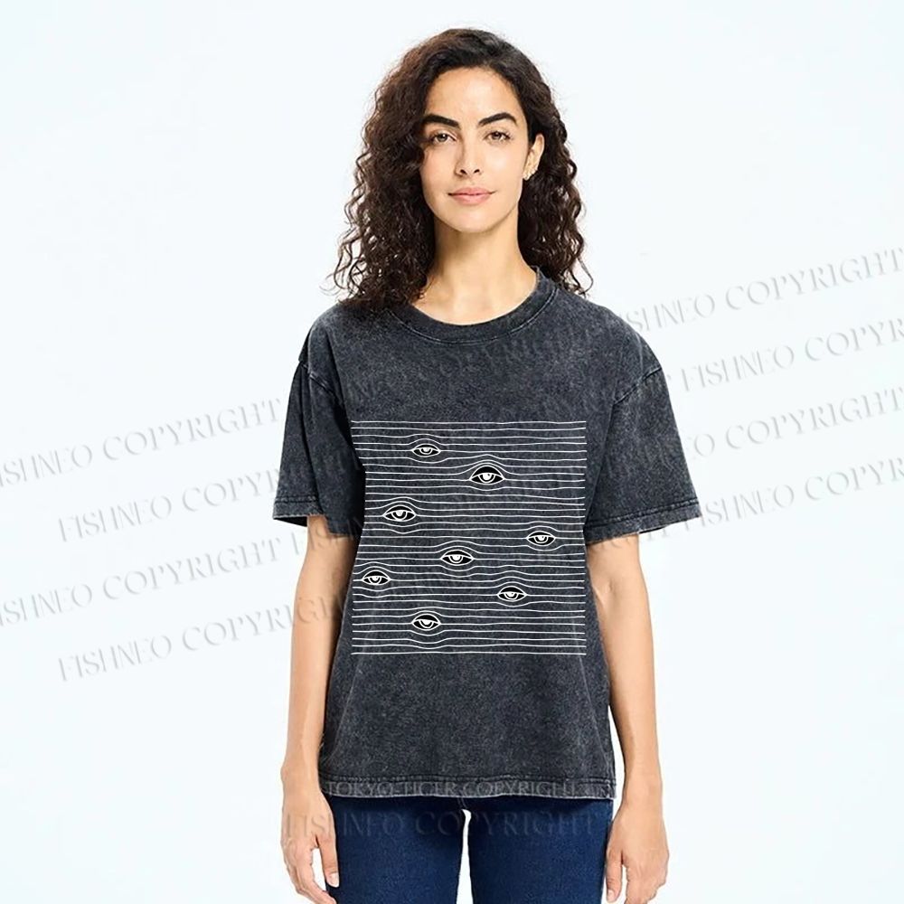 Unisex Eyes in Line Printed Washed Tee