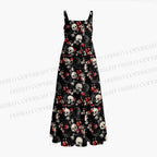 Halloween Skull Red Floral Gothic  Maxi Dresses