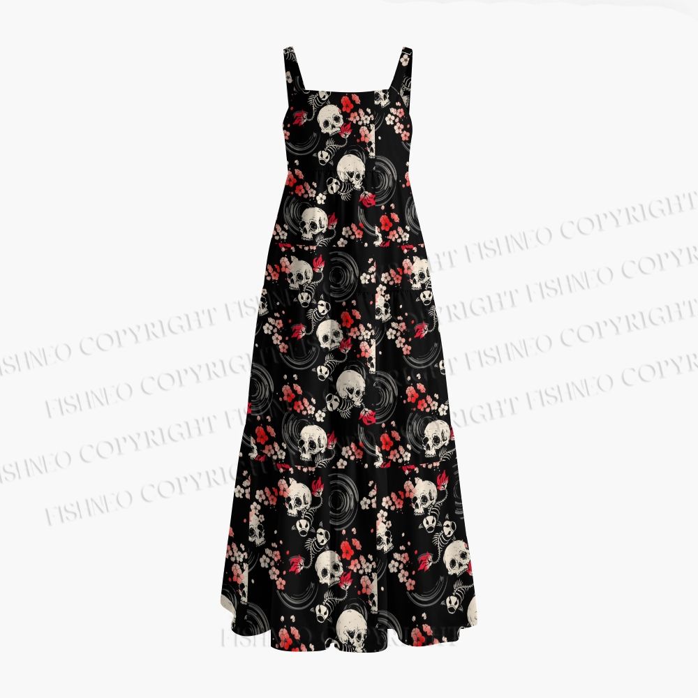 Halloween Skull Red Floral Gothic  Maxi Dresses