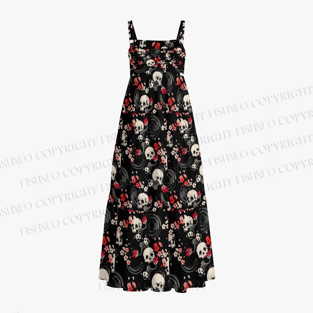 Halloween Skull Red Floral Gothic  Maxi Dresses