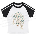 White Panther With Eyes Stripe Raglan Baby Tee