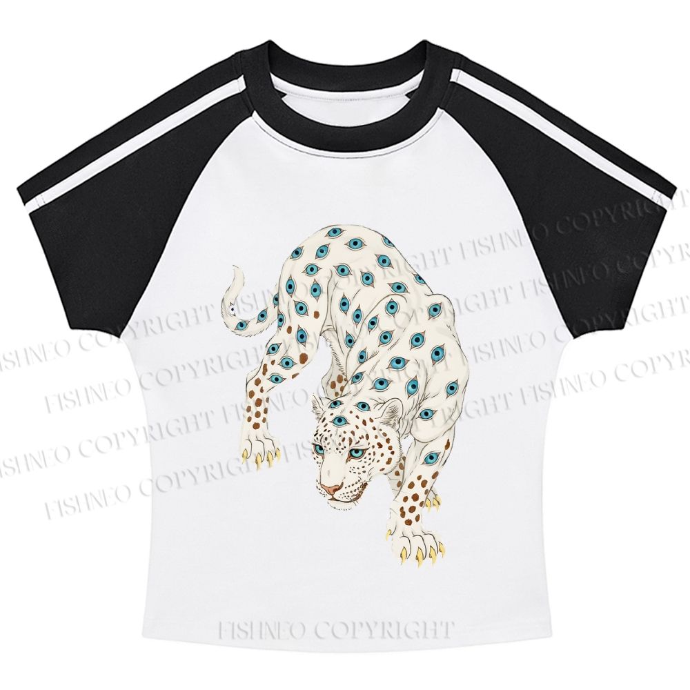 White Panther With Eyes Stripe Raglan Baby Tee