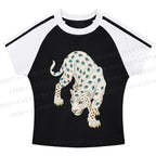 White Panther With Eyes Stripe Raglan Baby Tee