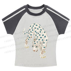 White Panther With Eyes Stripe Raglan Baby Tee