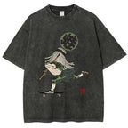 Ukiyo-e Style Skateboard Frog Vintage Washed T-shirt