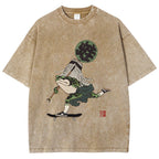 Ukiyo-e Style Skateboard Frog Vintage Washed T-shirt