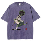 Ukiyo-e Style Skateboard Frog Vintage Washed T-shirt