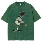 Ukiyo-e Style Skateboard Frog Vintage Washed T-shirt
