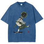 Ukiyo-e Style Skateboard Frog Vintage Washed T-shirt