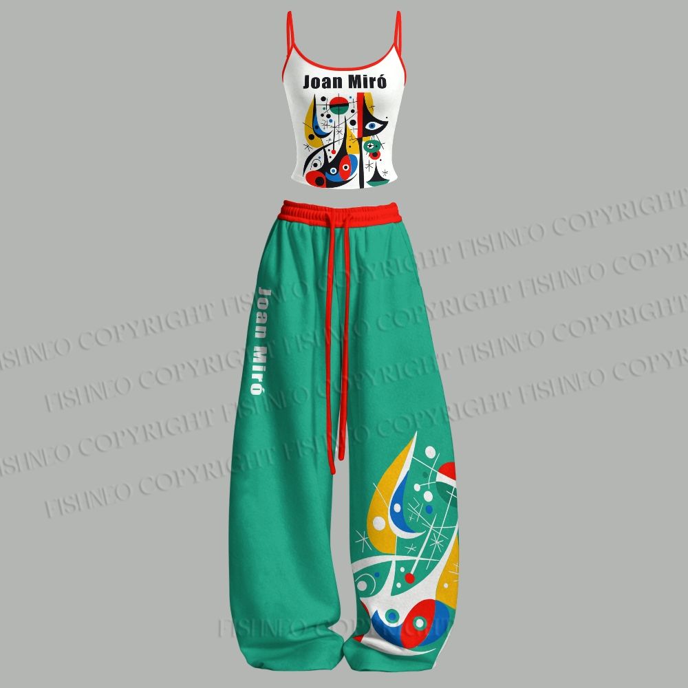 Joan Miró Style Art Printed Top & Elasticated Trousers Two-Piece Set