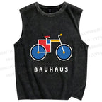 Unisex Bauhaus Bicycle Printed Washed Tank Top
