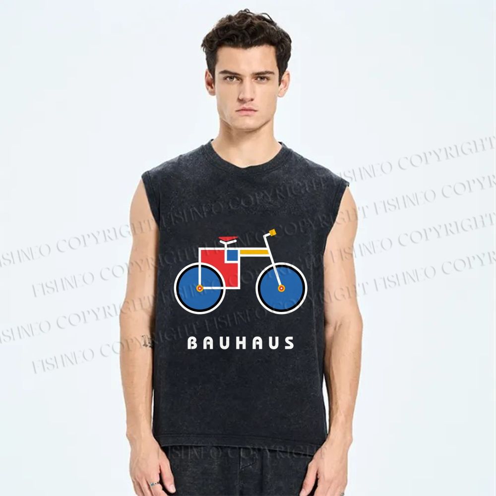Unisex Bauhaus Bicycle Printed Washed Tank Top