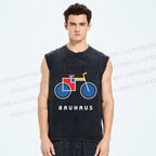 Unisex Bauhaus Bicycle Printed Washed Tank Top