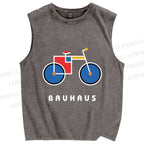 Unisex Bauhaus Bicycle Printed Washed Tank Top
