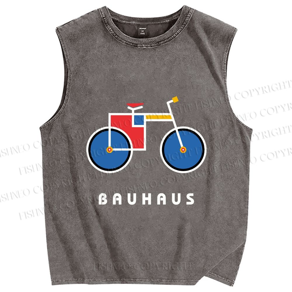 Unisex Bauhaus Bicycle Printed Washed Tank Top