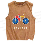 Unisex Bauhaus Bicycle Printed Washed Tank Top