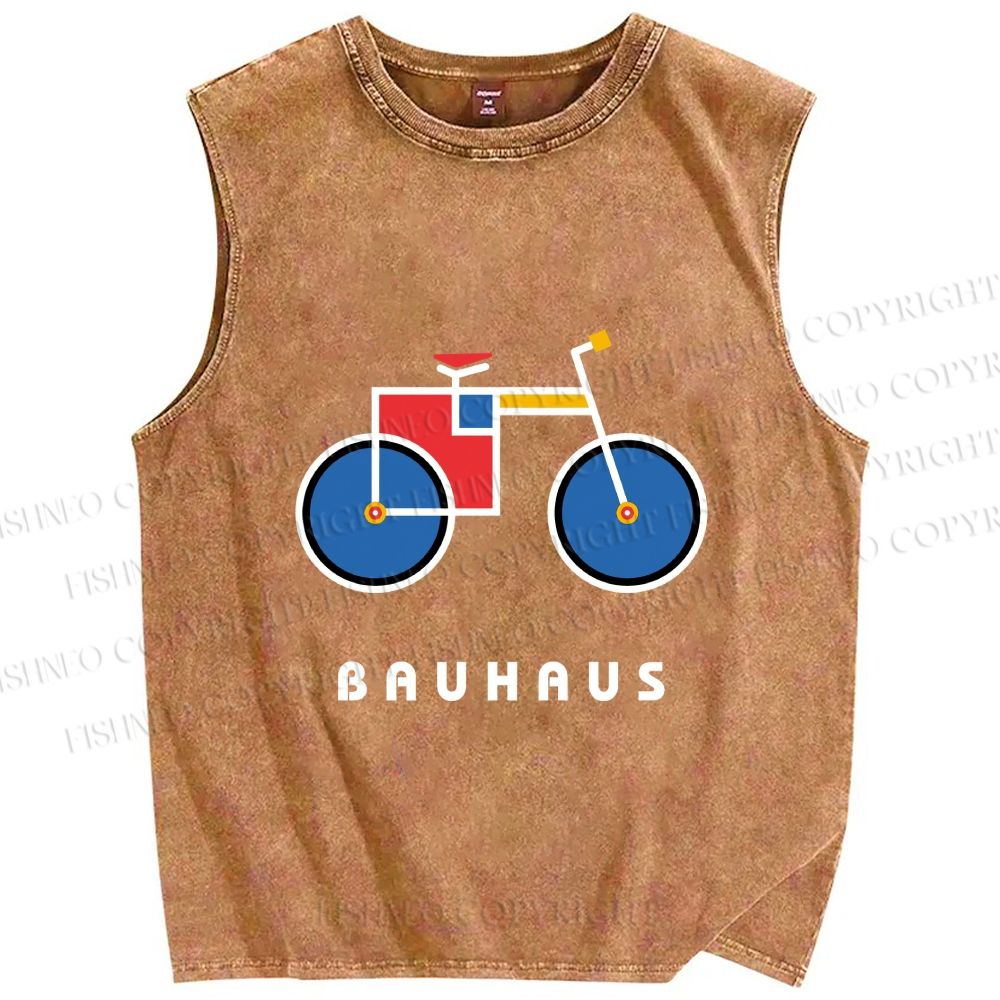 Unisex Bauhaus Bicycle Printed Washed Tank Top