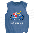 Unisex Bauhaus Bicycle Printed Washed Tank Top
