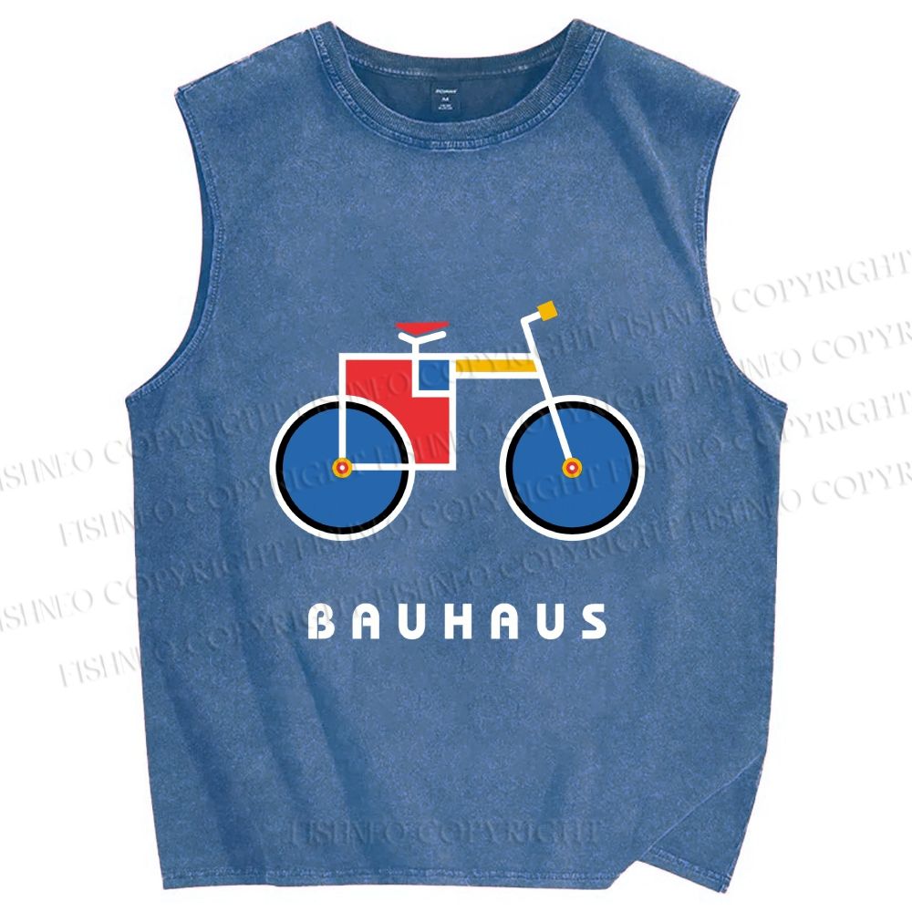 Unisex Bauhaus Bicycle Printed Washed Tank Top