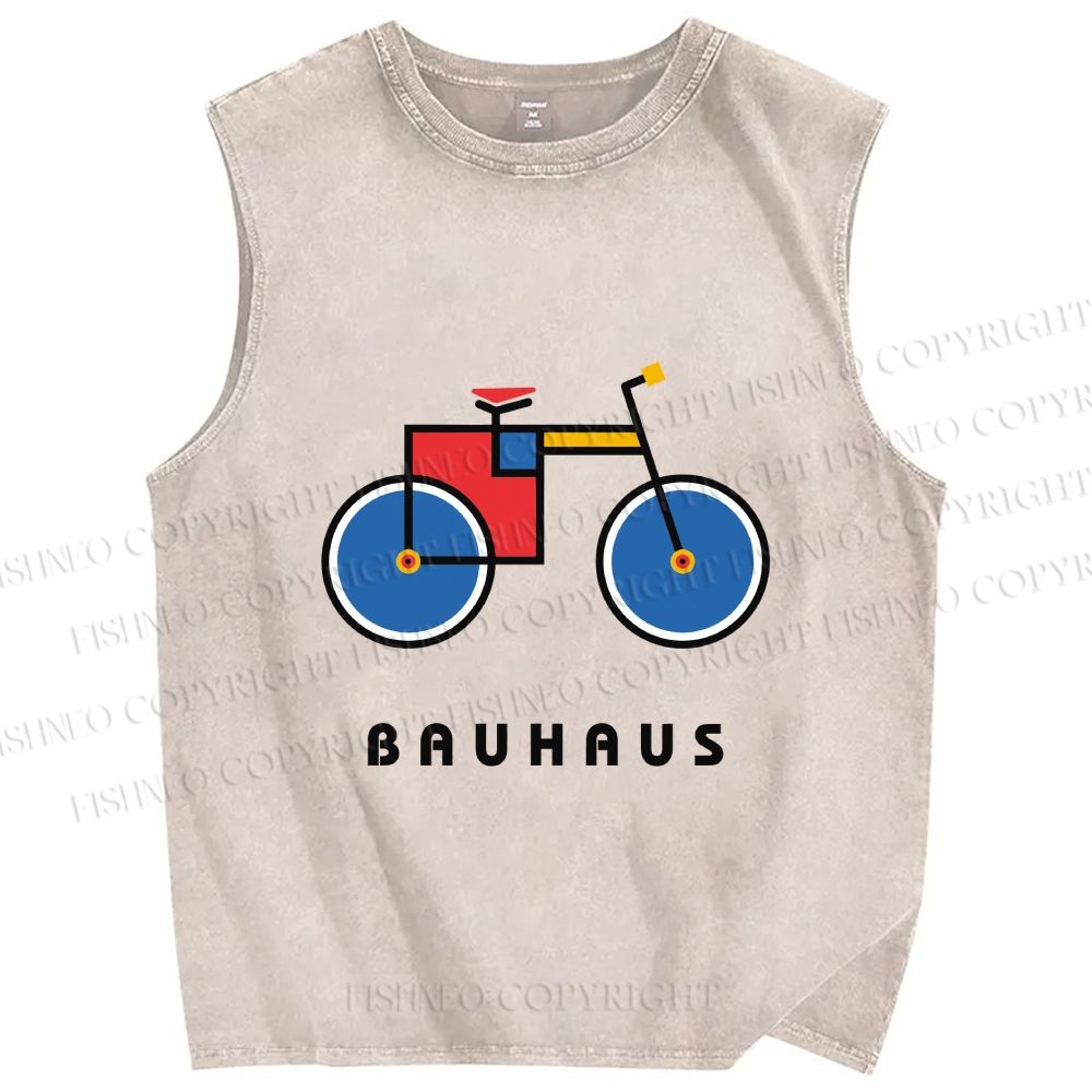 Unisex Bauhaus Bicycle Printed Washed Tank Top