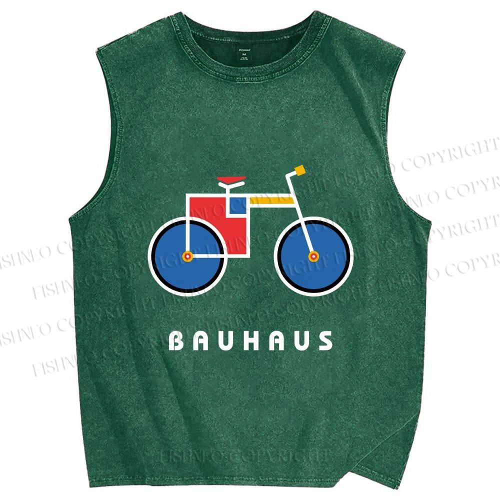 Unisex Bauhaus Bicycle Printed Washed Tank Top