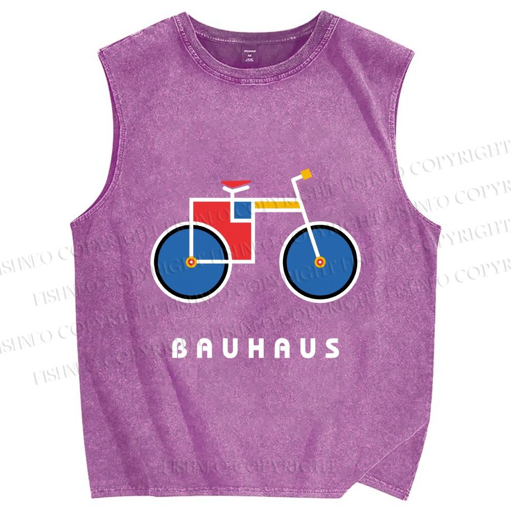 Unisex Bauhaus Bicycle Printed Washed Tank Top