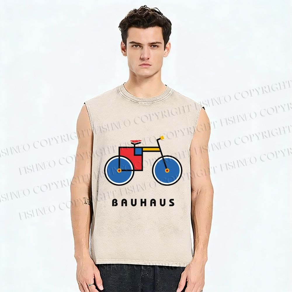 Unisex Bauhaus Bicycle Printed Washed Tank Top
