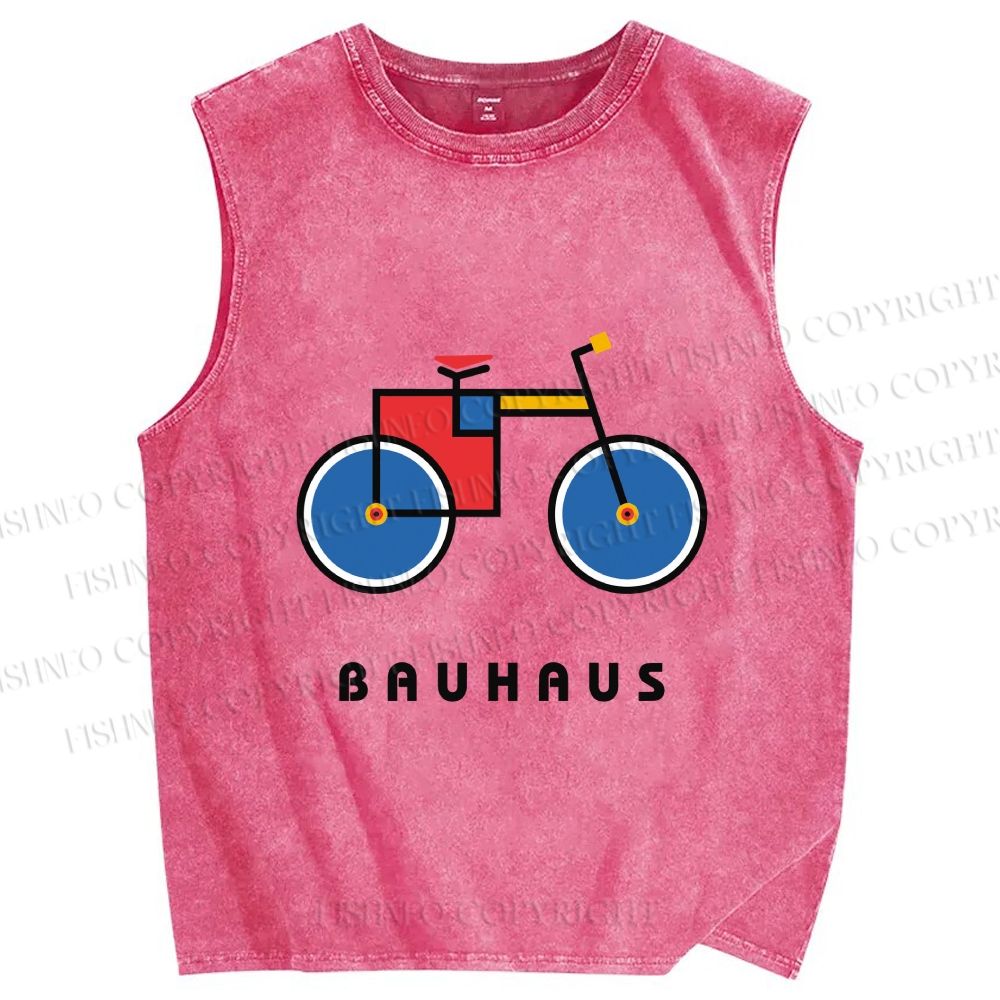 Unisex Bauhaus Bicycle Printed Washed Tank Top