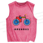 Unisex Bauhaus Bicycle Printed Washed Tank Top
