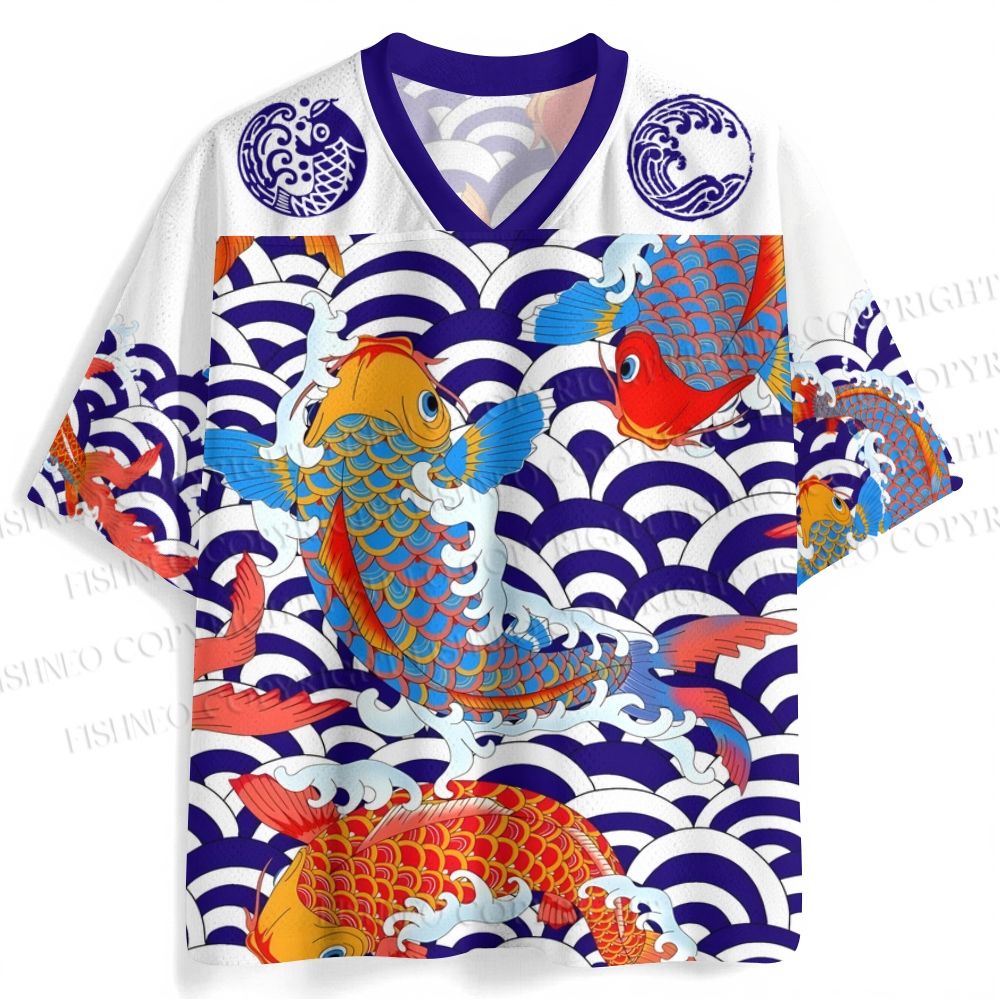 Koi Fish in Wave Japanese Jersey Shirts