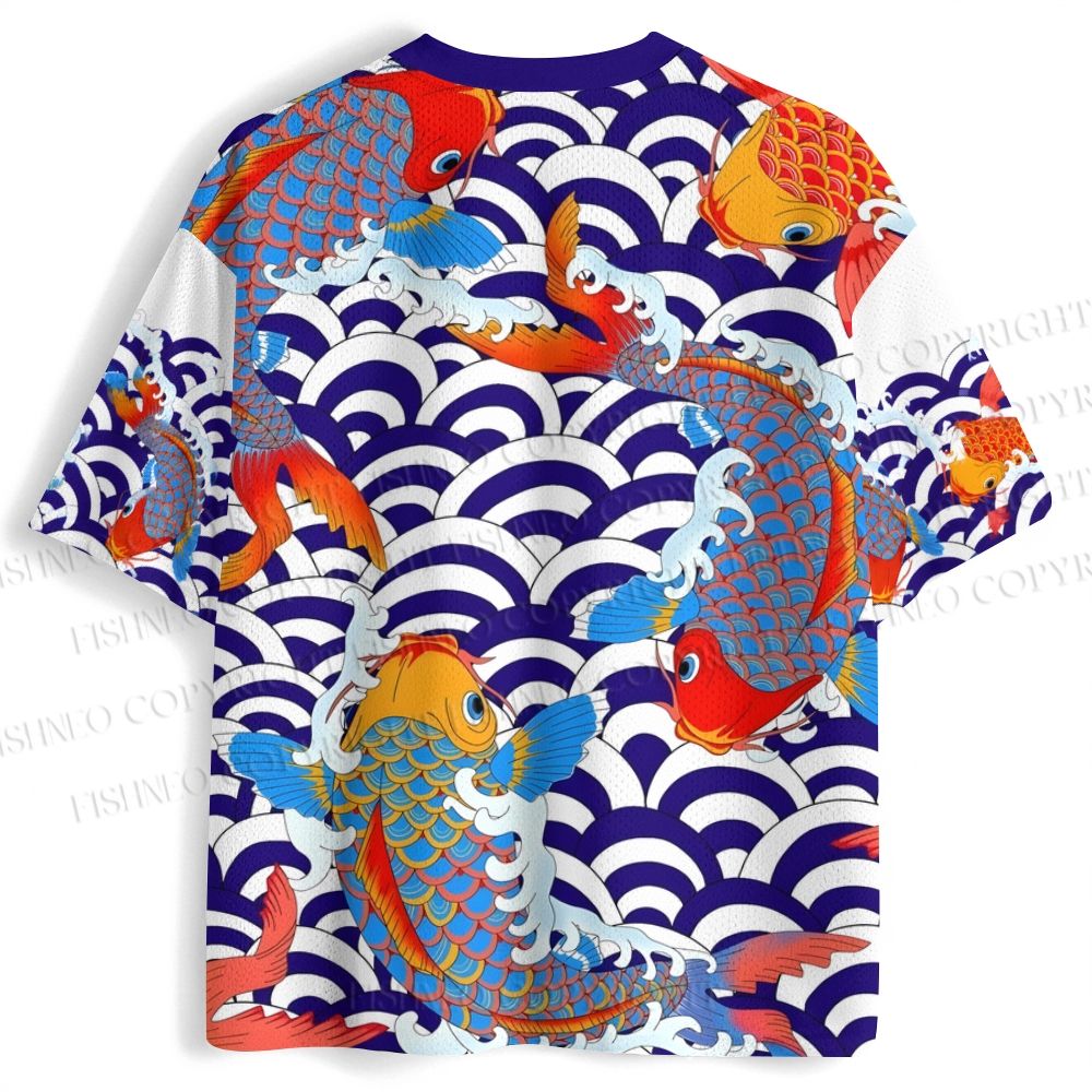 Koi Fish in Wave Japanese Jersey Shirts