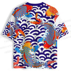 Koi Fish in Wave Japanese Jersey Shirts