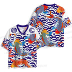 Koi Fish in Wave Japanese Jersey Shirts