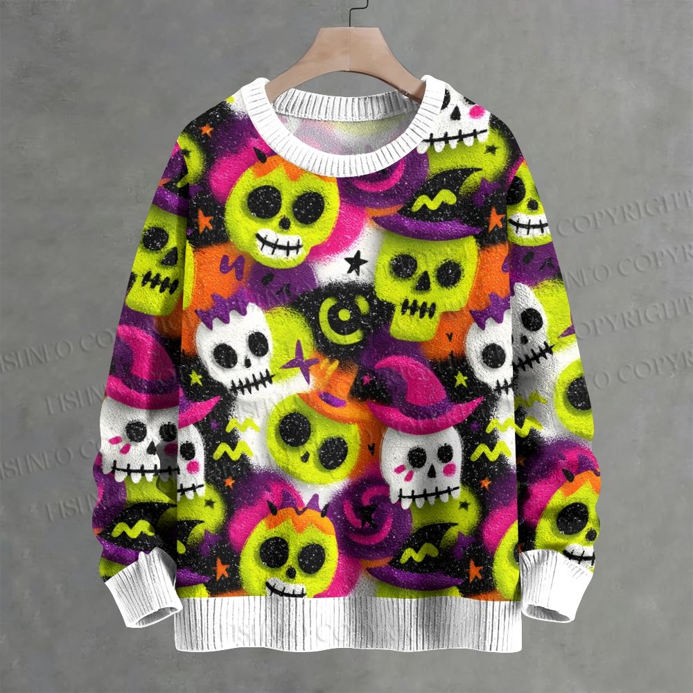 Halloween Ghost Printed Crew Neck Sweater