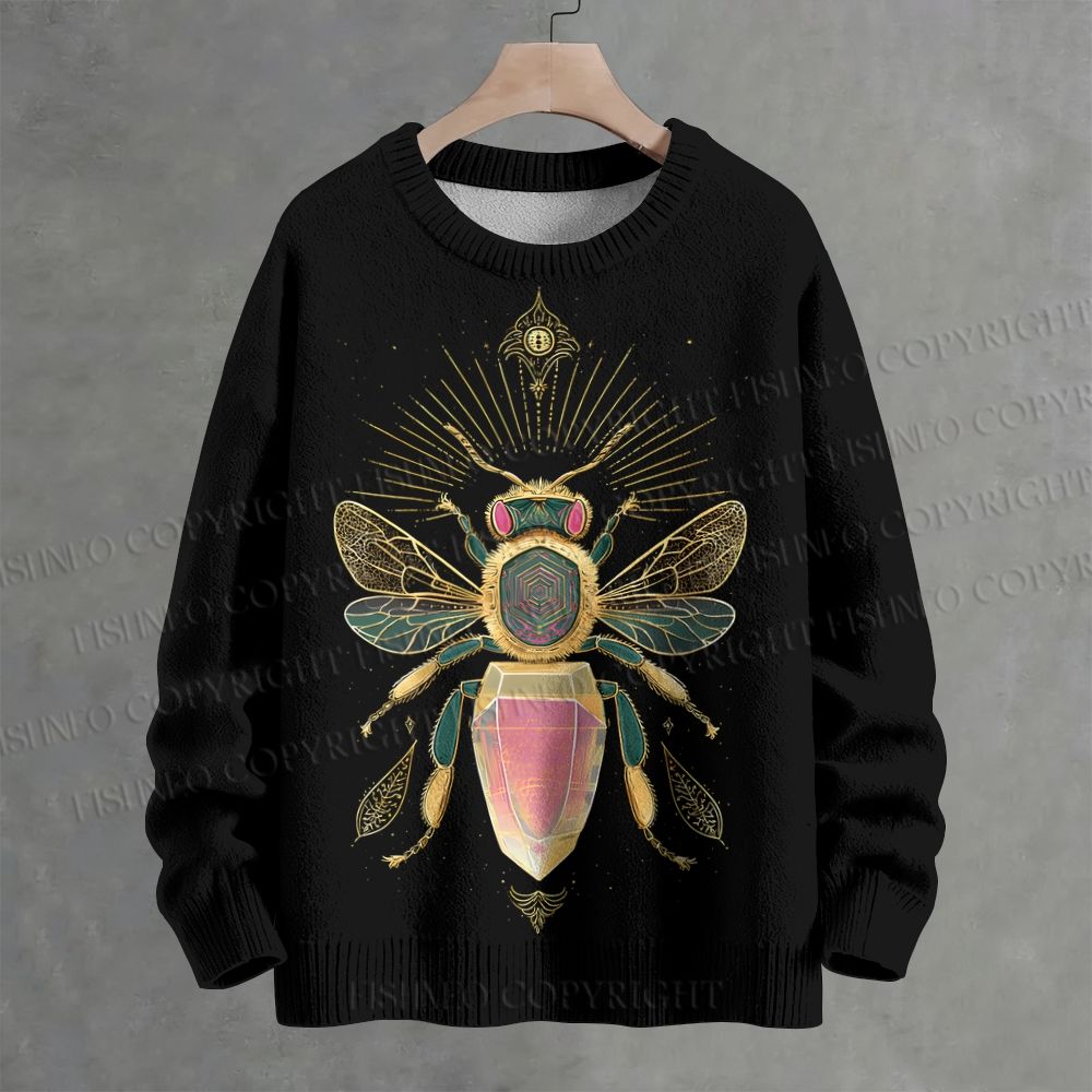 Medieval Bee Motif Crew Neck Sweater