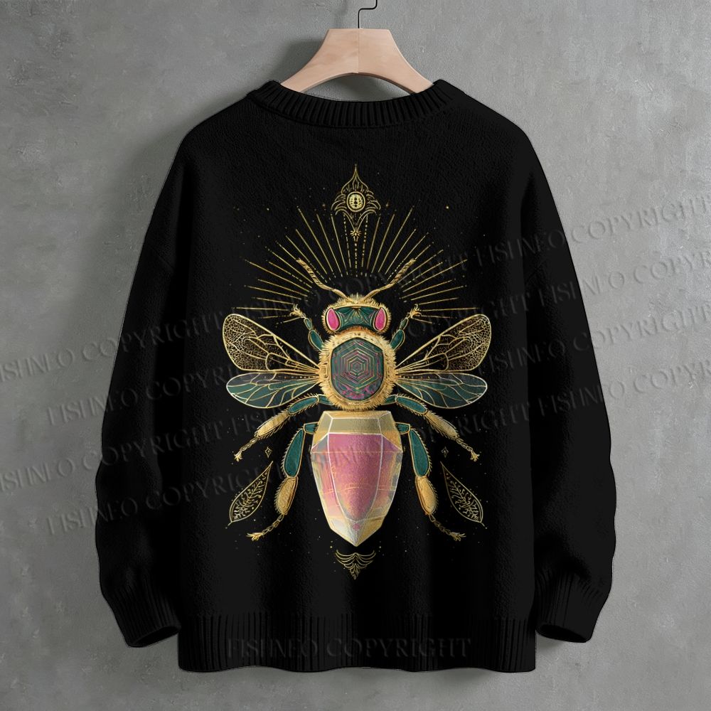 Medieval Bee Motif Crew Neck Sweater