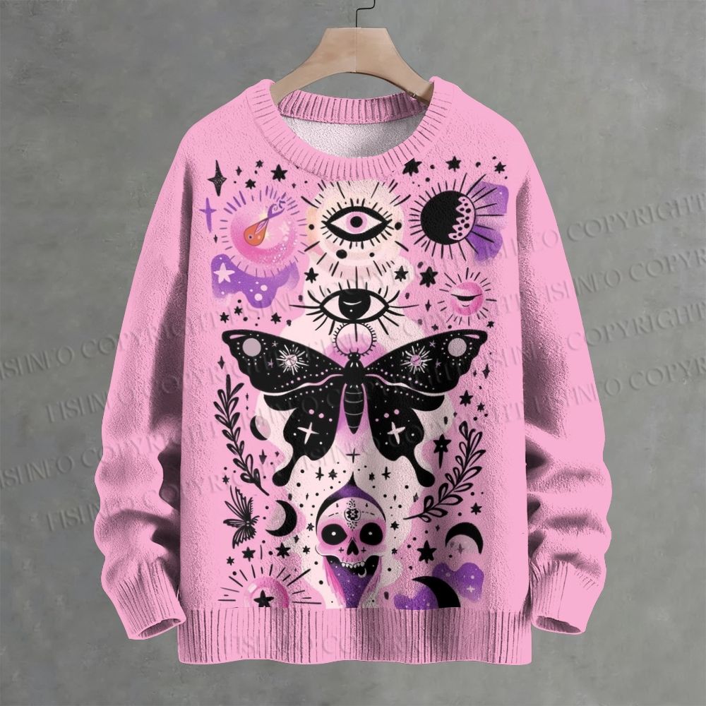 Halloween Mystic Moth Skull Witchy Crew Neck Sweater