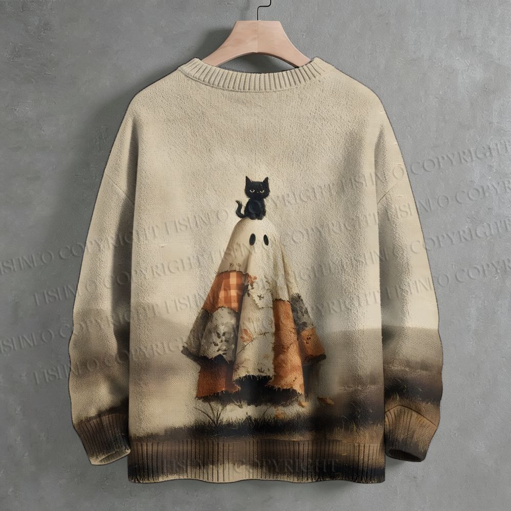 Halloween Black Cat Crew Neck Sweater
