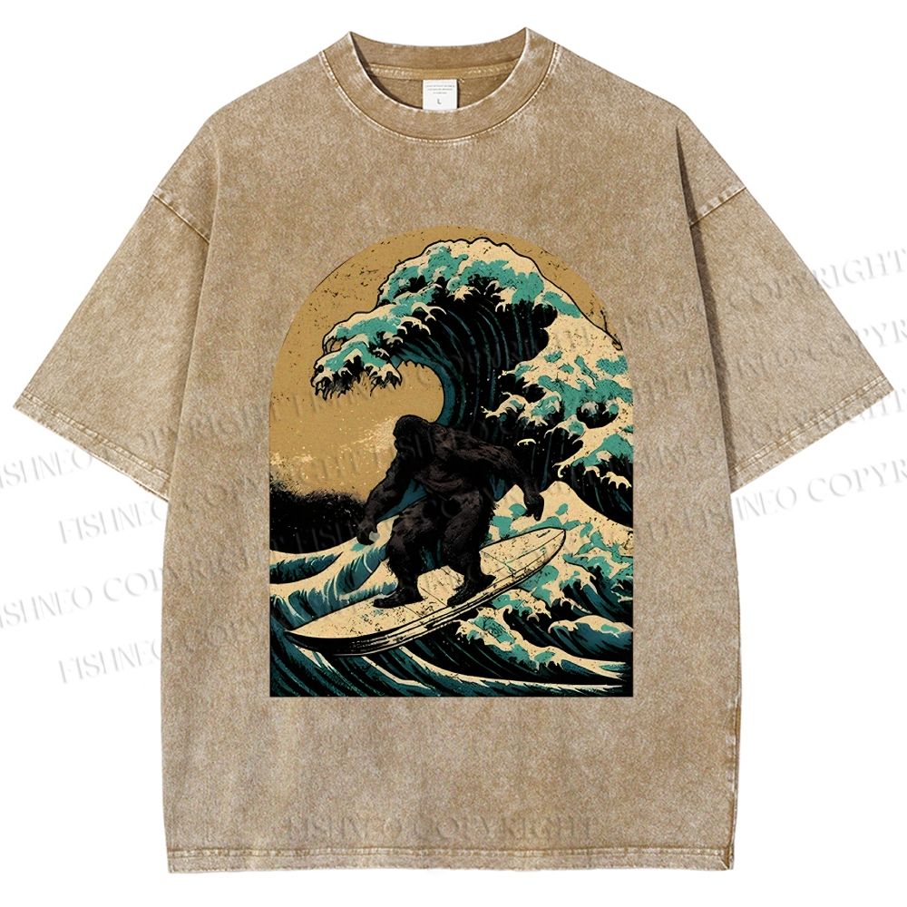 Bigfoot Surfing Washed T-Shirt